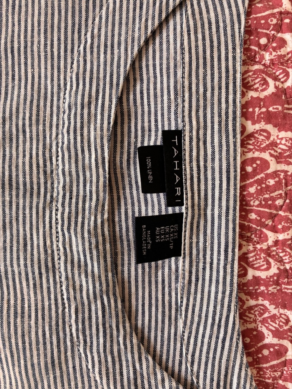 Tahari Navy and White Striped Linen Top